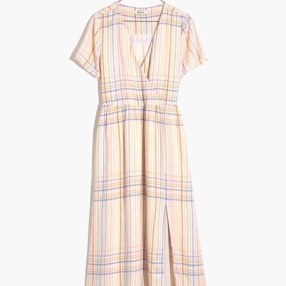 Madewell Plus Linen-Blend Clara Midi Dress in Plaid Size 1x - Picture 1 of 14